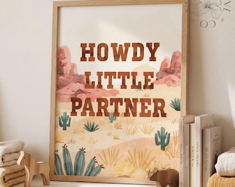 Howdy Little Partner 保育園用プリント | ウエスタン 保育園用ウォールアート | デジタルダウンロード | 8.5x11 印刷可能なPDF