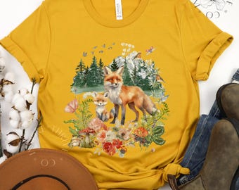 Wald Füchse T-Shirt, Wald Tiere T-Shirt, Natur Liebhaber Shirt, Unisex Jersey Kurzarm, Geschenk für sie, Outdoor