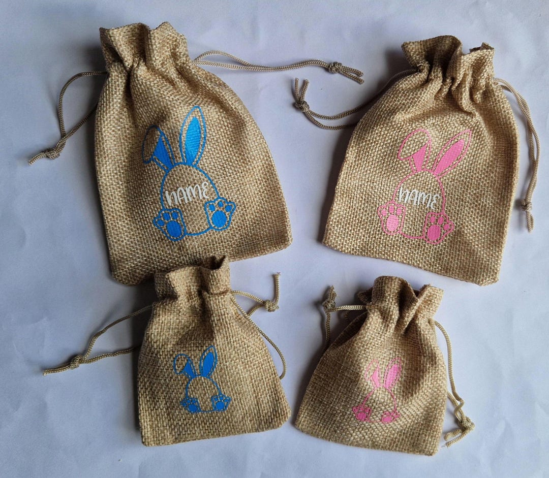 Personalised Easter Bunny Hessian Treat Bags for Kids, Drawstring Gift ...