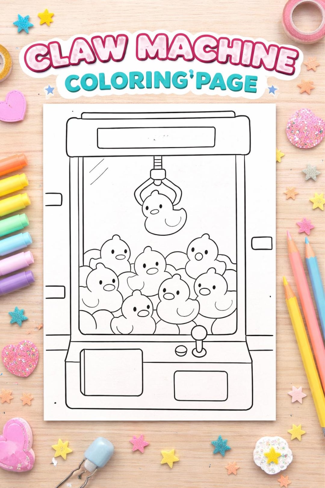 Arcade Machine Coloruring Page Kawai Duck Claw Machine Colouring-page | Arcade Toy Grabber Colouring ...