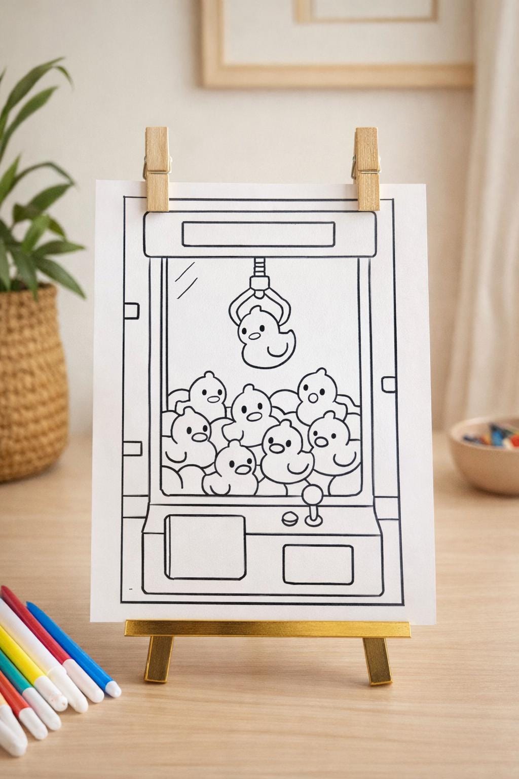 Arcade Machine Coloruring Page Kawai Duck Claw Machine Colouring-page | Arcade Toy Grabber Colouring ...