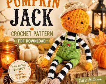 Pumpkin Crochet Pattern PDF, Pumpkin Jack Amigurumi Toy, Halloween Pumpkin Doll, Fall Decor Crochet Pattern, Autumn Decor PDF