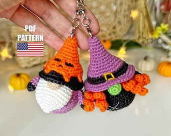 Crochet Halloween Gnome Keychain Pattern, Mini Amigurumi (PDF Pattern)