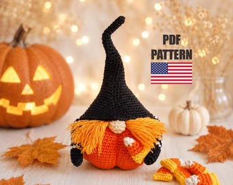Crochet pattern pumpkin, Amigurumi pattern Halloween gnome