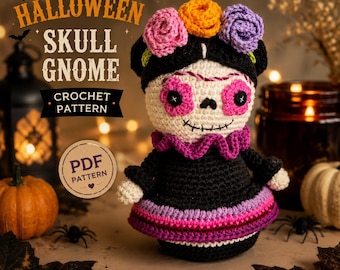 Halloween skull gnome crochet pattern, Crochet halloween skeleton, Crochet halloween decor