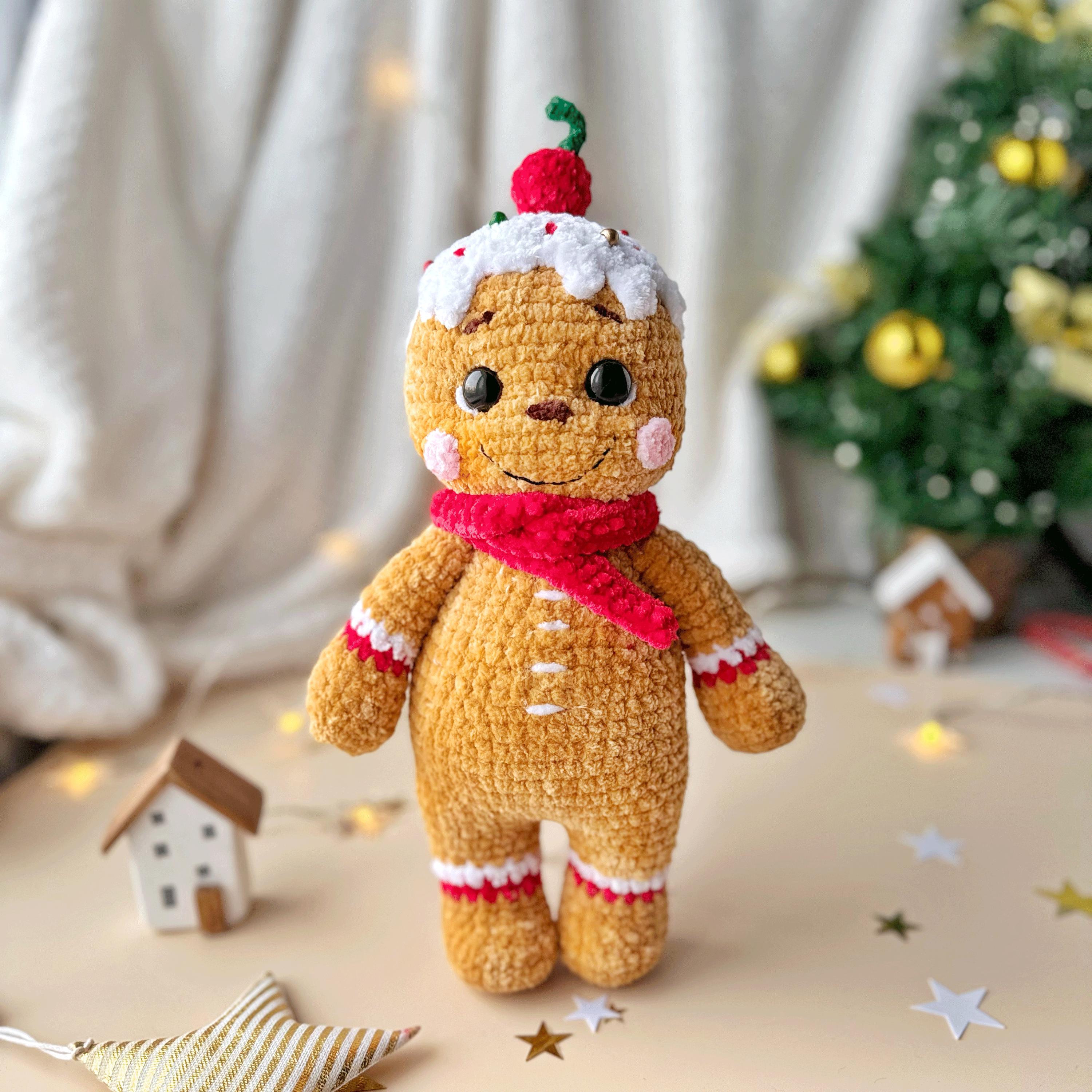 ハンドメイド　ジンジャーブレッドマンのあみぐるみ　クリスマスに ジンジャーブレッドマンの編み図、クリスマスあみぐるみ人形のPDF