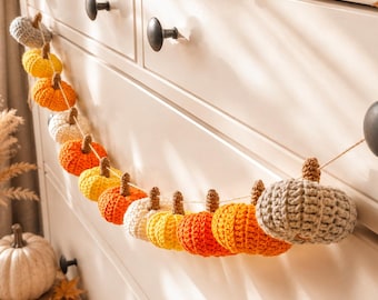 Pumpkin garland crochet pattern PDF, Halloween Fall decor, Autumn thanksgiving garland pattern
