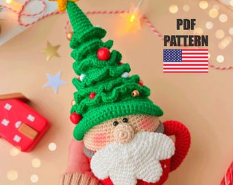 Crochet Christmas tree pattern, Christmas amigurumi pattern, Christmas crochet gnome pattern