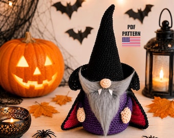 Halloween crochet pattern, Halloween gnome crochet pattern, Crochet Halloween amigurumi pattern, Crochet Halloween decor