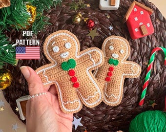 Crochet gingerbread man pattern, Amigurumi christmas ornament on English/PDF.