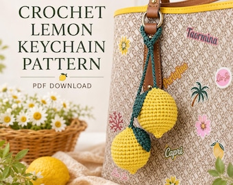 Crochet Lemon Keychain Pattern, Raffia Lemon Bag Charm, Summer Fruit Crochet PDF