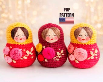 Crochet doll keychain pattern, Russian doll amigurumi pattern, Matryoshka, Mini toy pattern