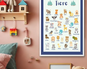 Animal Poster | Kids Learning Print | Montessori Classroom Learning at Home | Children&#39;s Picture with Animals | Digital Download | Wall Decoration