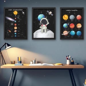 Weltraum Poster Kinder, Sonnensystem & Planeten Lernposter, Montessori Kinderzimmer, Weltall Deko Kinderzimmer, Digitaler Download