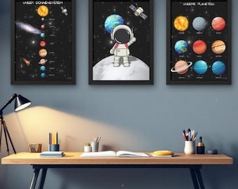 Space poster for children, solar system & planets learning poster, Montessori children&#39;s room, space decoration for children&#39;s room, digital download