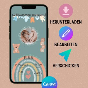 Anuncio de nacimiento digital Plantilla personalizable para bebé Tarjeta de nacimiento de niño y niña Plantilla móvil para bebé Plantilla A4 Canva PDF JPEG PNG