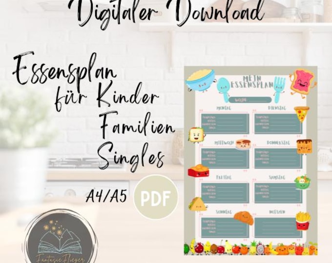 Essensplan Druckvorlage | Speiseplan | PDF 7 Seiten diversen Vorlagen