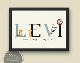 Name poster personalized Wall picture Poster Name Children&#39;s room Gift for birth & baptism Birth poster Name Children DIGITAL DOWNLOAD