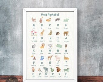 Poster &quot;ABC&quot; children&#39;s picture with animals | Alphabet picture digital download | Learn ABC | Children&#39;s room poster | Wall decoration