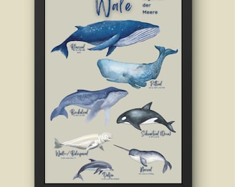 Poster Whales Montessori Learning Poster Children&#39;s Room Poster Animals Gift Whale Poster Wall Decoration Playroom Preschool DIGITAL DOWNLOAD