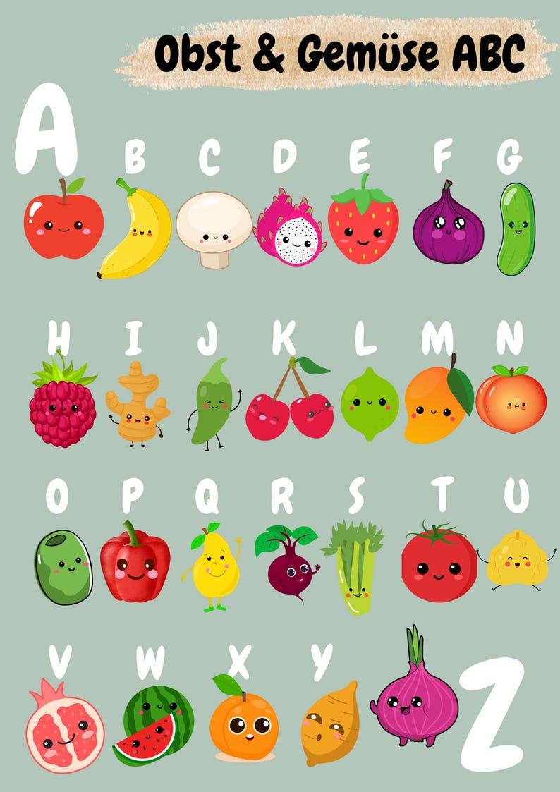 ABC Poster Fruit & Vegetables | Children's Alphabet Picture | ABC Fruit ...
