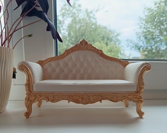 Miniature Victorian Sofa, Dollhouse Couch, 1:12 Scale Furniture, Elegant Plastic Mini Living Room Decor