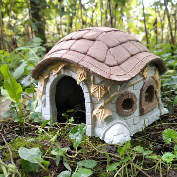 Fairy Turtle House – Handmade Reptile Hide, Stone Cottage Decor