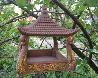 Decorative Hanging Bird Feeder – Oriental Style with Gold Details – 6.7&quot;x6.7&quot;x7.9&quot;
