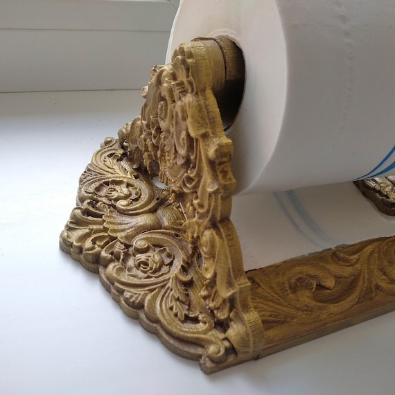 Ornate Toilet Paper Holder – Vintage Baroque Bathroom Decor, Stick On Toilet Roll Dispenser