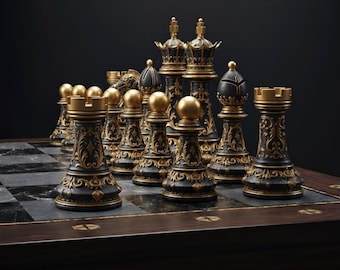 Ornate Baroque Chess Set STL Files for 3D Printing – Luxury Digital Chess Pieces Download