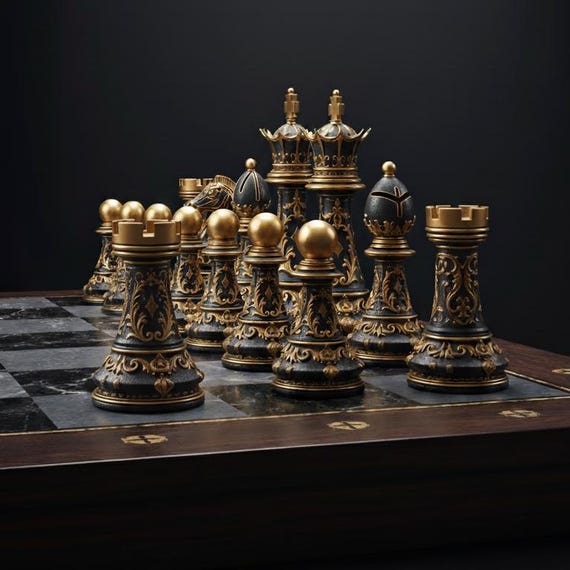 Ornate Baroque Chess Set STL Files for 3D Printing – Luxury Digital Chess Pieces Download