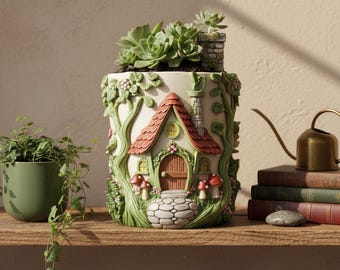 Fairy House Planter 3D STL File for Printing, Magical Cottage Flower Pot, Whimsical Garden Decor, Succulent Pot Digital Download