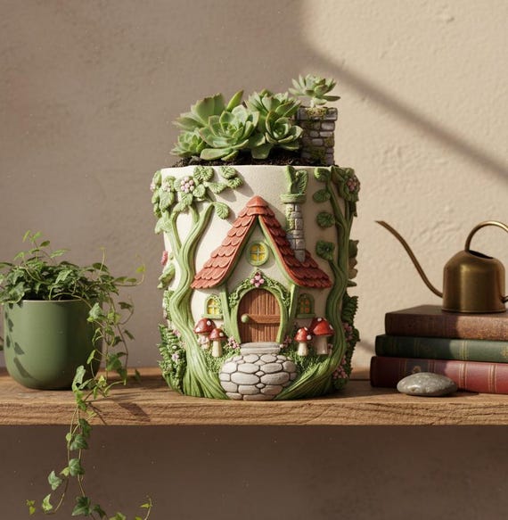 Fairy House Planter 3D STL File for Printing, Magical Cottage Flower Pot, Whimsical Garden Decor, Succulent Pot Digital Download