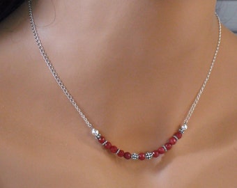 Necklace, Natural Ruby Necklace, Genuine Ruby, Sterling Silver, July Birthstone, Red Stone Necklace, Row, Bali Silver, Hill Tribe Silver