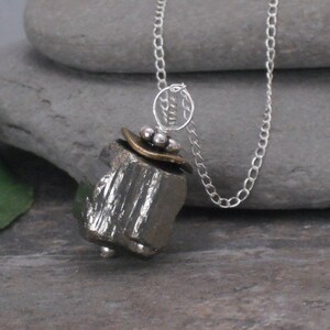 Necklace, Pyrite Nugget Sterling Silver Necklace, Mixed Metal, Rough Pyrite Necklace, Fools Gold Jewelry, Stone Nugget