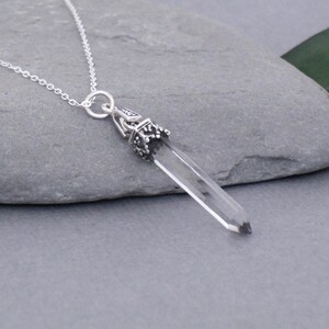 Necklace, Quartz Crystal Point, Sterling Silver Necklace, Natural Clear Crystal Point, Single Termination, Small Pencil Necklace