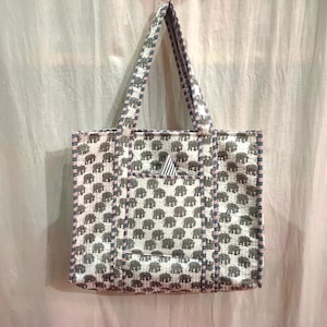 Indian Handmade Block Print Quilted Cotton Tote Bag, Handmade Indian Market Tote Bag For Women,  Quilted Tote Bag, Shopping Handbag Bag Gift
