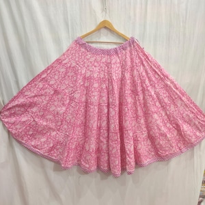 Handmade Block Print Long Skirt For Women, Pink Floral Printed Skirt, Boho Floral Maxi Skirt, Light Weight Floral Skirt For Summer Fashion