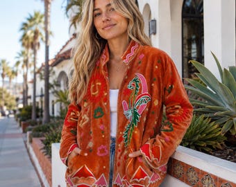 Luxury Velvet Embroidered Jacket, Velvet Suzani Embroidered Jacket, Hand Embroidered Jacket, Halloween Gift For Her, Christmas Gift, Jackets