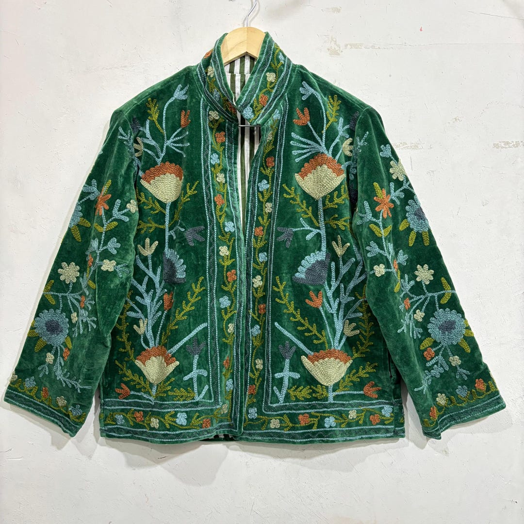 Ruby Velvet Hand Embroidered Velvet Suzani Jacket