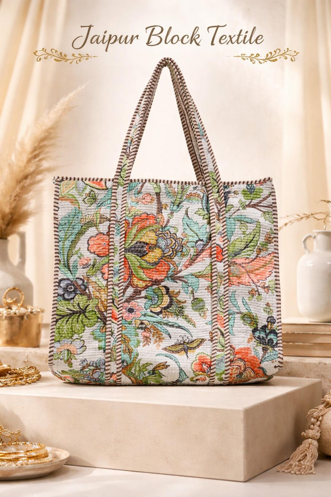 Cotto Case Floral Cotton Quilted Tote Bag, Handmade Cotton Quilted Tote Bag ...