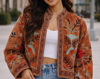 Handmade Velvet Suzani Embroidery Jackets, Women Boho Floral Ethic Uzbek Coat, Vintage Tribal Winter Wear, Unique Art Festival Style 2026