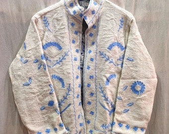 White Tnt Suzani Jackets, Handmade Suzani Embroidery Jacket, Bohemian Winter Suzani Jacket, Reversible  Cotton Suzani Jacket Valentines Gift