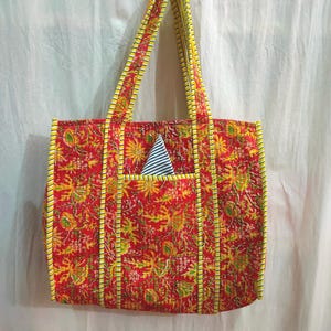 Indian Handmade Quilted Tote Bag, Eco-Friendly Kantha Bag, Reversible Boho Market Tote, Travel and Shoulder Bags, Bridesmaids Gift for Her