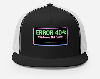 Error 404 Trucker Cap – Glitch Aesthetic Hacker Snapback