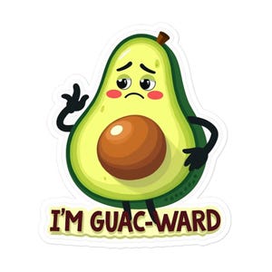 Quirky Avocado Pun Vinyl Sticker - Jestem Guac-ward! Zabawna naklejka na laptopy, butelki na wodę i notatniki