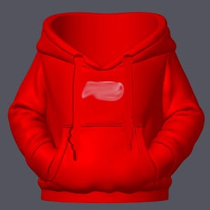 May include: A vibrant red hoodie with a drawstring hood and a kangaroo pocket. The sweatshirt features a blurred white design on the front. The garment is made of a soft material, perfect for casual wear.