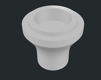 May include: A light grey, 3D-rendered bottle stopper. The stopper has a cylindrical base that flares out slightly towards the top, with a circular indentation at the top. The design is simple and modern, suitable for various bottle types.