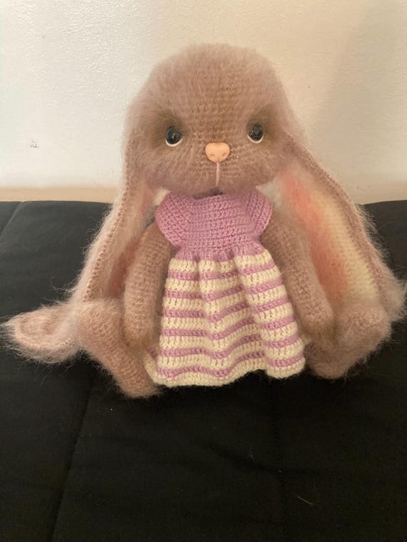 Handmade Crochet Bunny Doll, Alize Angora Yarn, Poseable Collectible