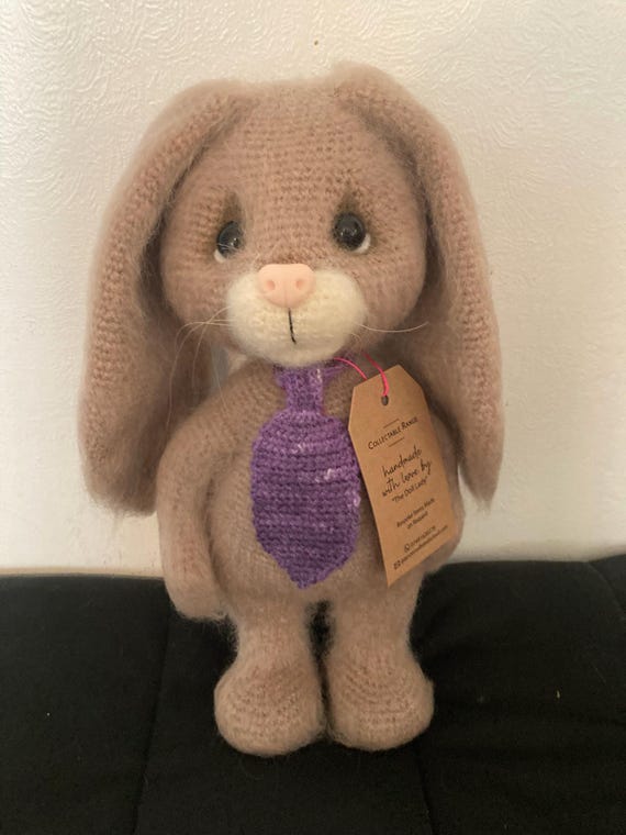 Handmade Crochet Angora Bunny, Poseable Collectible Rabbit, 32cm